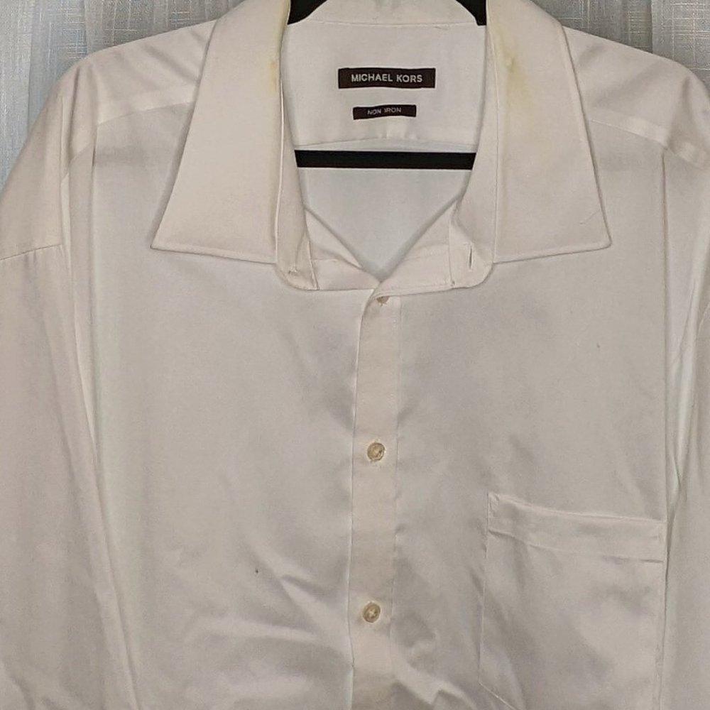 Michael Kors Men's Solid White Dress Shirt, Neck 20, Sleeve 34/35